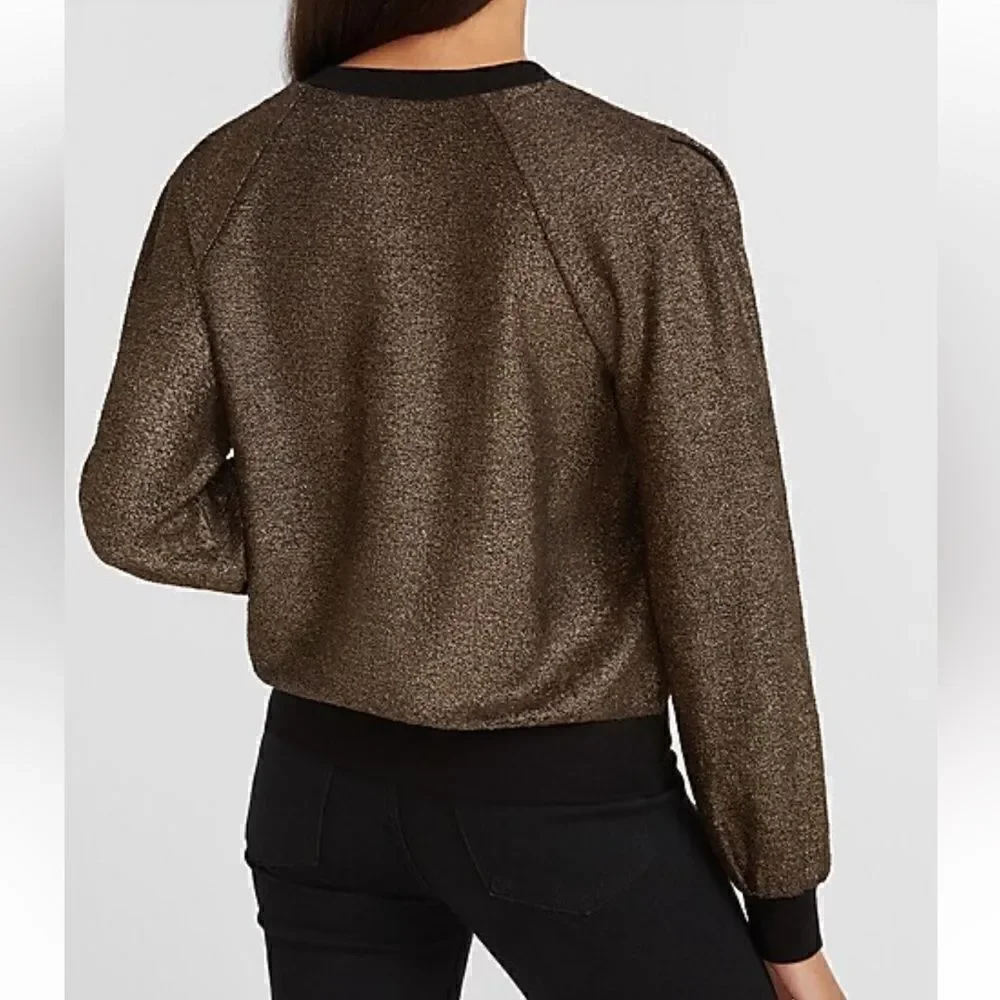 Express Metallic Gold Balloon Sleeve Crew Neck Sweatshirt